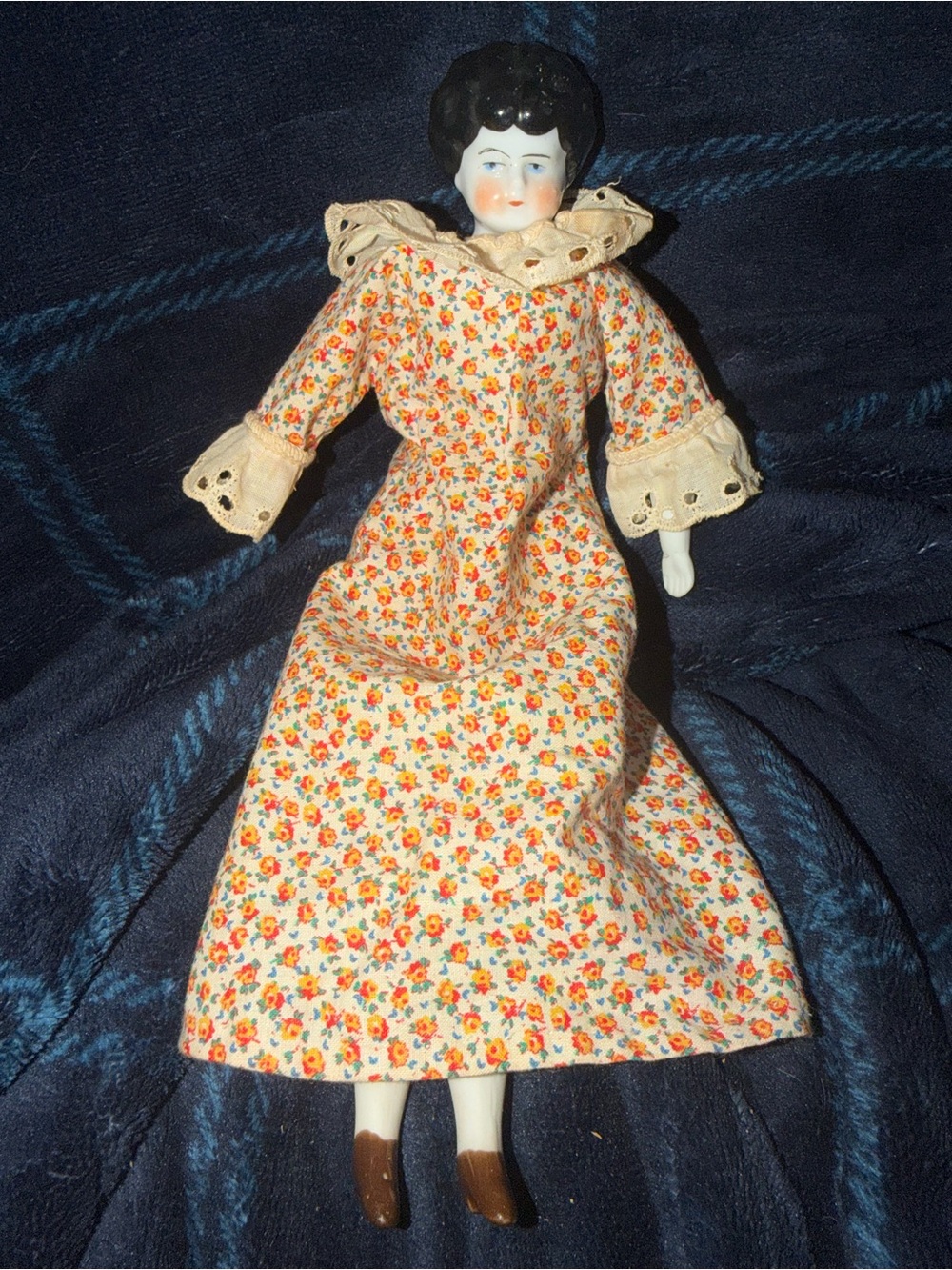 Antique Late 1800 Vintage German China Sawdust Doll with Handmade Dress